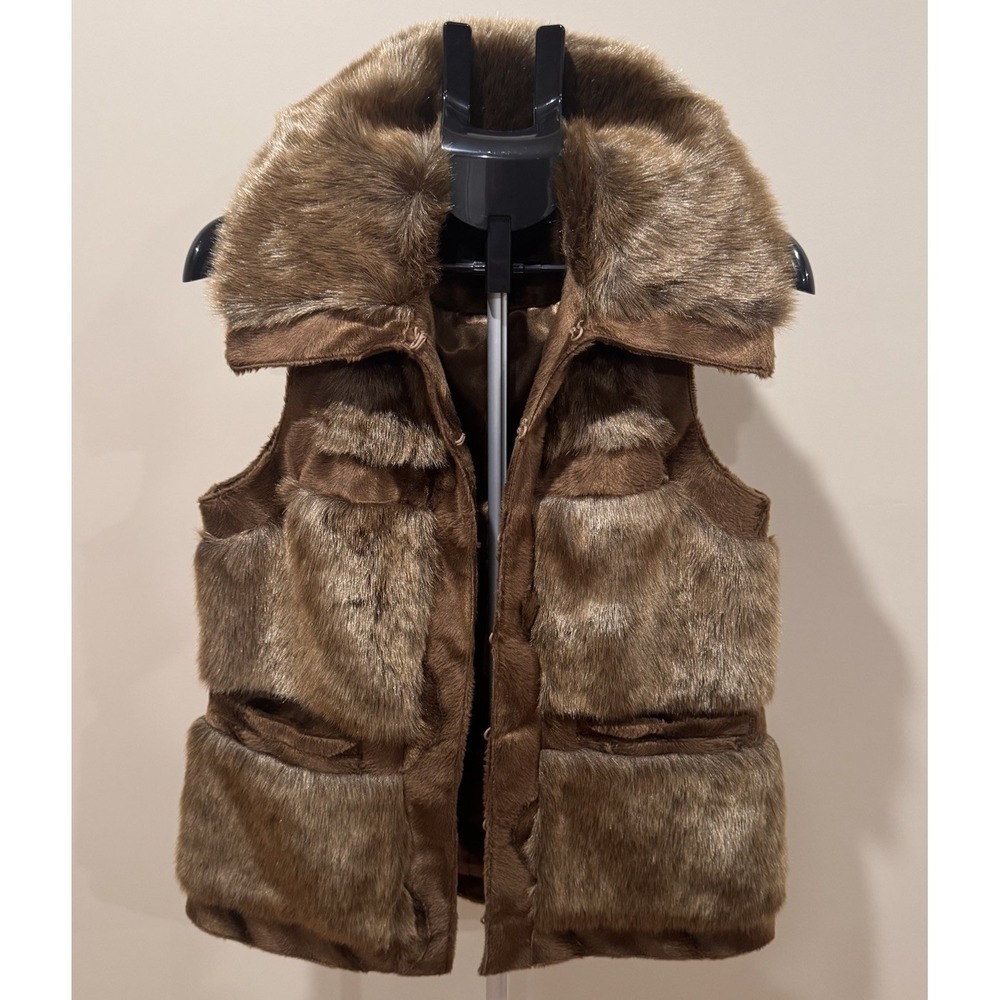 Faux Fur Vest Brown Boho Western Glam Luxe Layer Statement Mob Wife Small